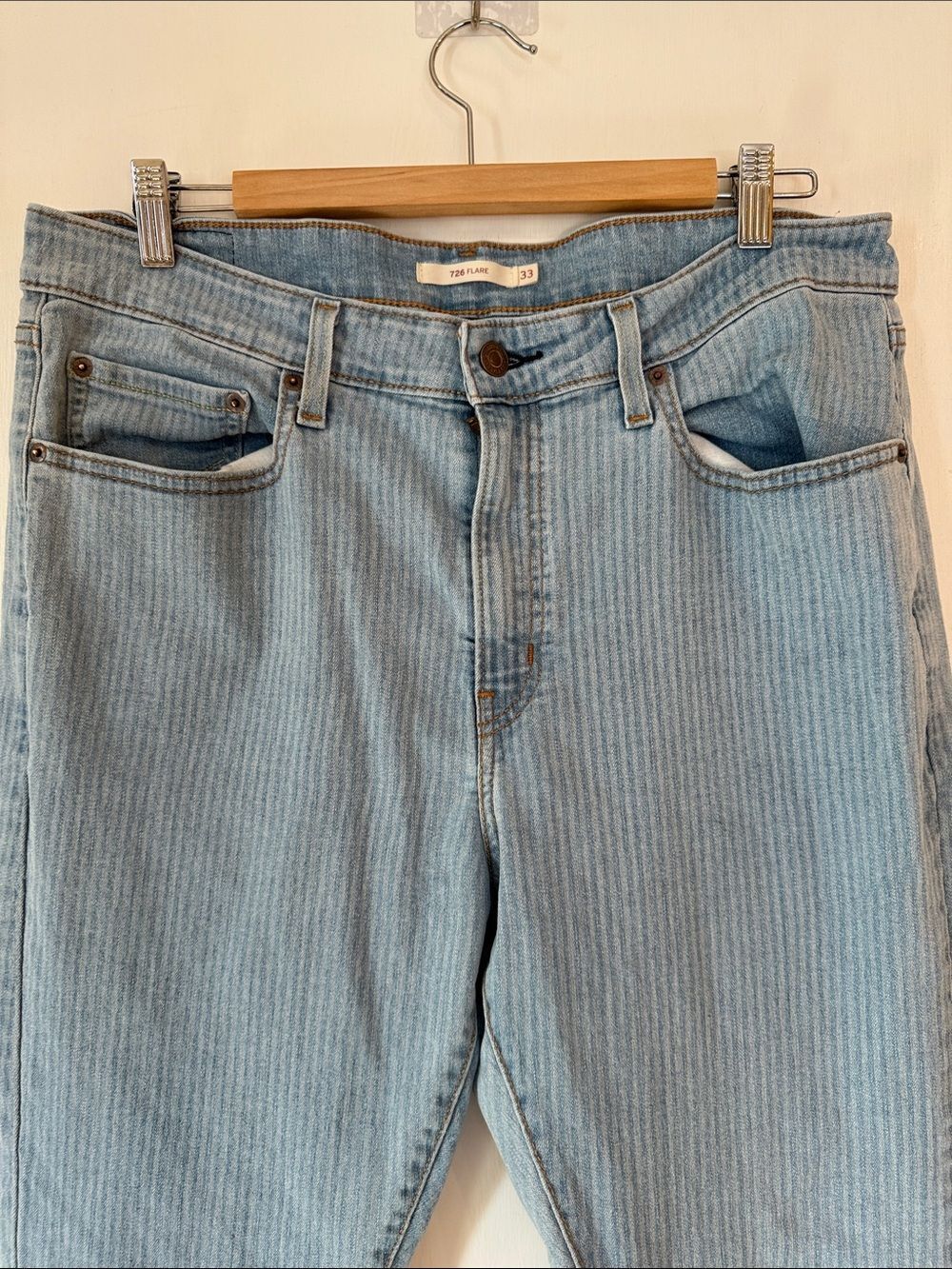 Levi's 726 Flared Striped Denim Blue Jeans Stretch | Women's 33Wx34L